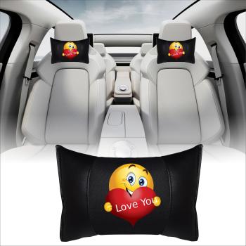 Auto Nackenkissen 20x30cm Nackenpolster Leder Schwarz mit Druck Design Smiley